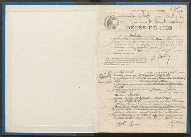 Décès (1922-1932).