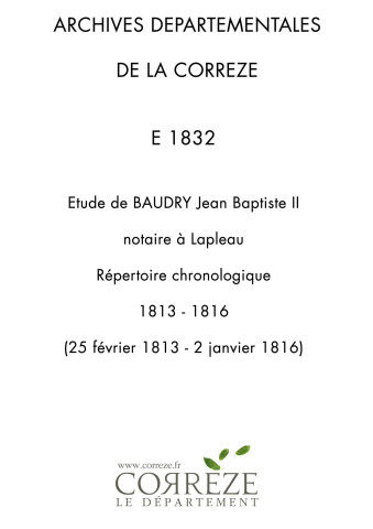 Répertoire chronologique : 1813-1816