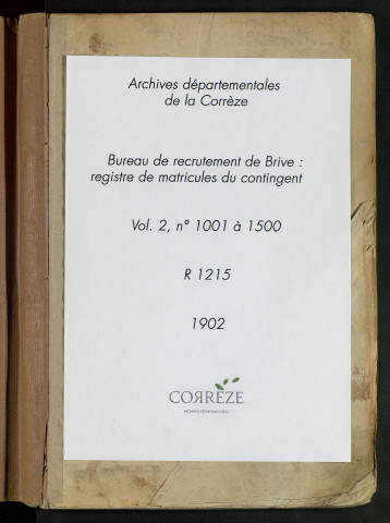 Classe 1902 : matricules 1001 à 1500.
