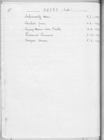 Tables décennales des décès (1943-1952)