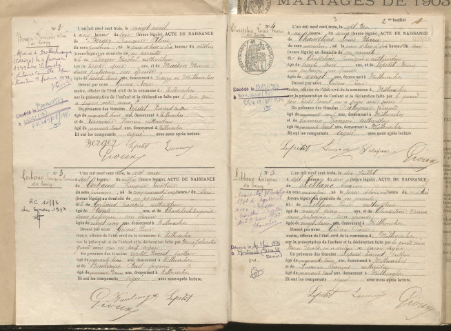Naissances, mariages, décès (1903-1912).
