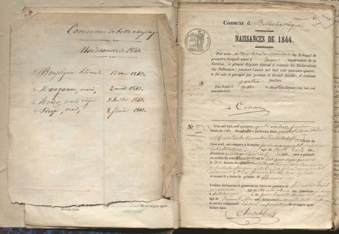 Naissances, mariages, décès (1843-1852)