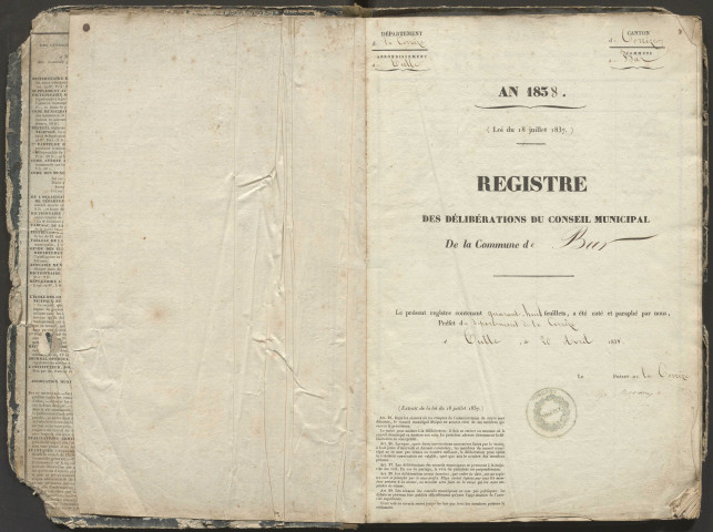 Délibérations du conseil municipal. 20 mai 1838-20 mai 1852