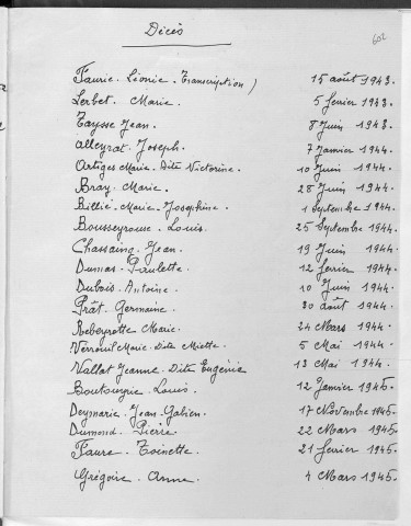 Tables décennales des décès (1943-1952)