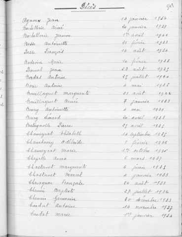 Tables décennales des décès (1933-1942)