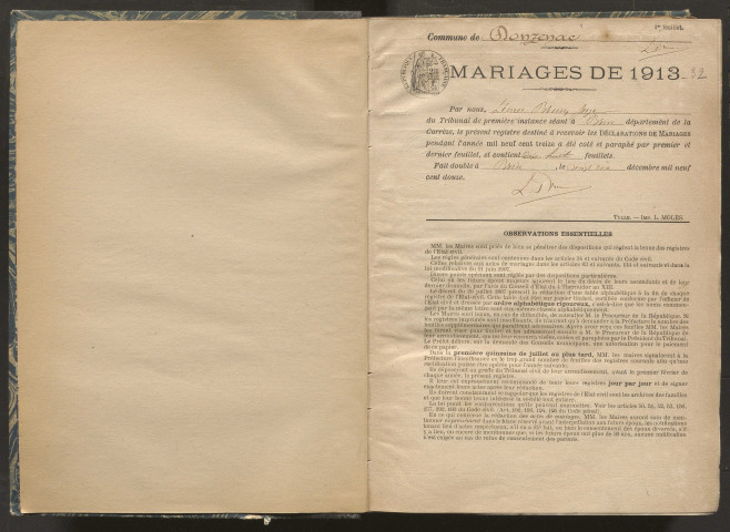 Mariages (1913-1932).