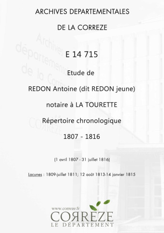 Répertoire chronologique : 1 avril 1807-31 juillet 1816