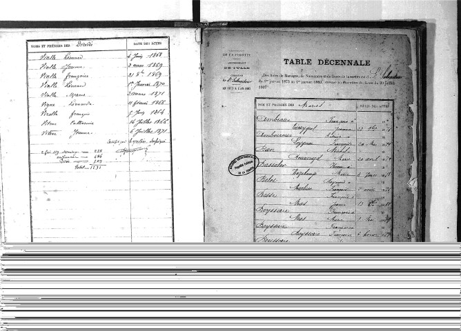 Tables décennales des mariages (1873-1882)