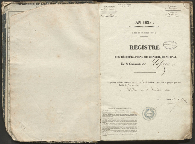Délibérations du conseil municipal. 13 mai 1838-08 mai 1864
