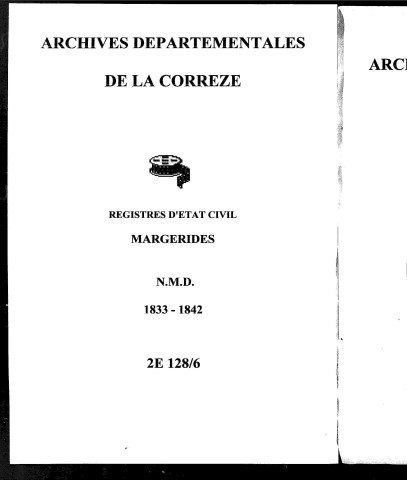 Naissances, mariages, décès (1833-1842)
