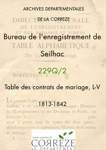 Table des contrats de mariage, L-V