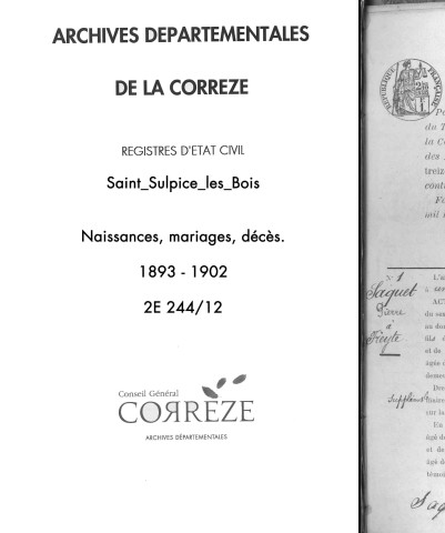 Naissances, mariages, décès (1893-1902)