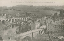 Uzerche : "M - 12.- Uzerche. - Le viaduc, les ponts, l'hôpital, les bains, l'Hôtel Ambroise +".