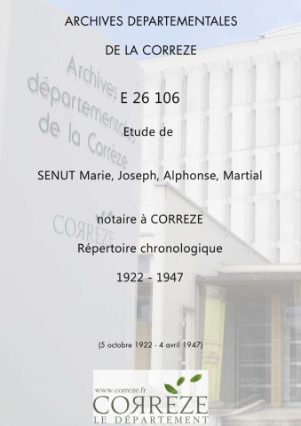 Répertoire chronologique : 5 octobre 1922-4 avril 1947