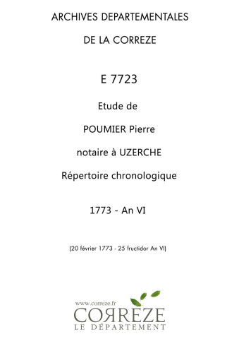 Répertoire chronologique : 20 février 1773-25 fructidor an VI