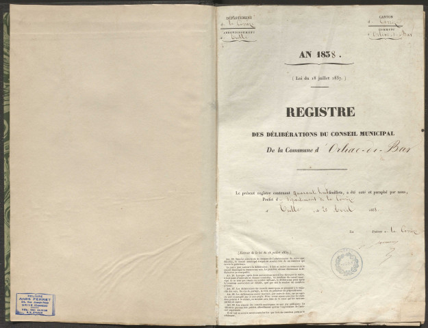 Délibérations du conseil municipal. 8 mai 1838-13 novembre 1870