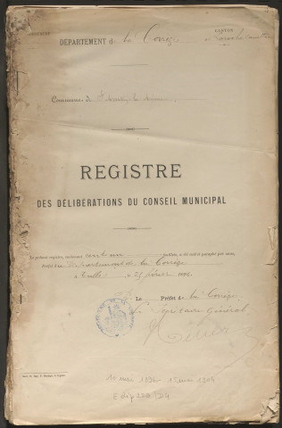 Délibérations du conseil municipal. 10 mai 1896-15 mai 1904