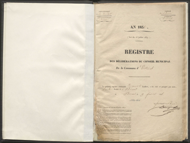 Délibérations du conseil municipal. 10 février 1839-07 mai 1871