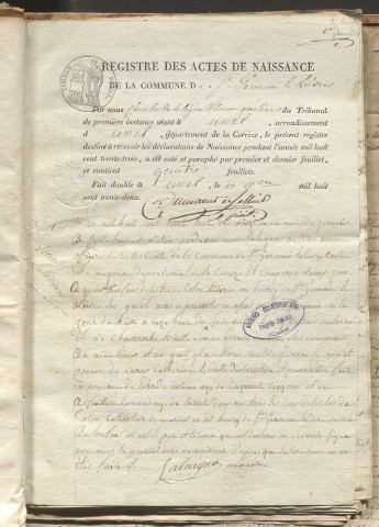 Naissances, mariages, décès (1833-1842)
