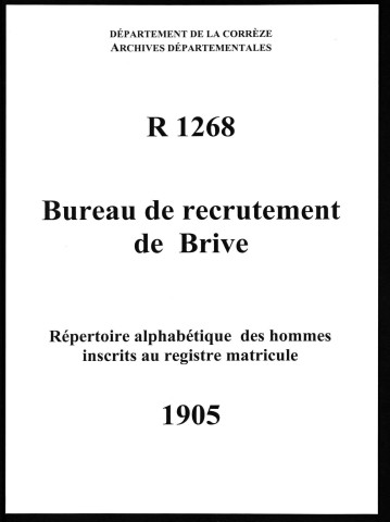 Classe 1905 : table alphabétique.