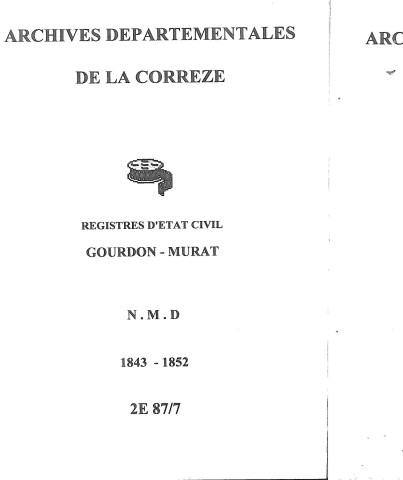 Naissances, mariages, décès (1843-1852)