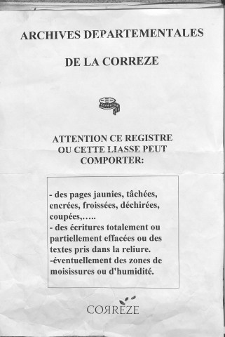 Naissances, mariages, décès (1833-1842)