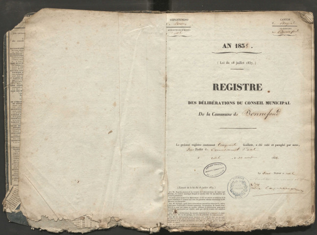 Délibérations du conseil municipal. 13 mai 1838-14 janvier 1872