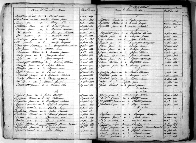 Tables décennales des mariages (1833-1842)