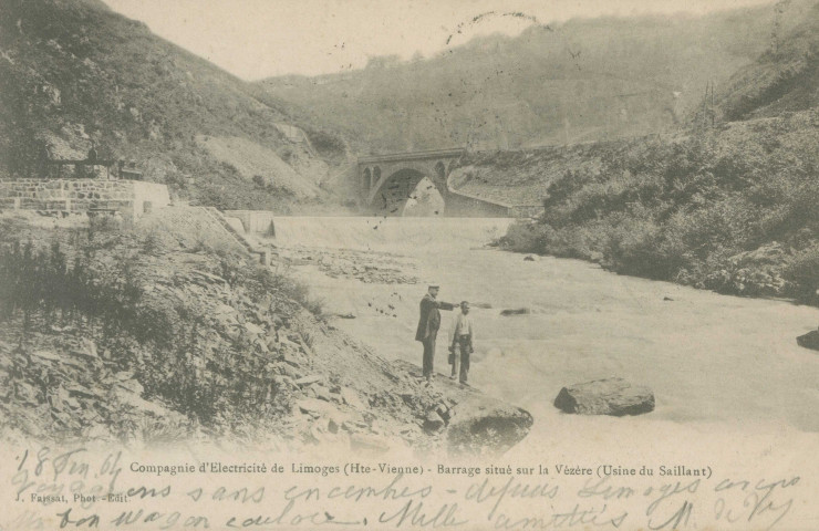 Voutezac : "Compagnie d'électricité de Limoges (Hte-Vienne) - Barrage situé sur la Vézère (usine du Saillant)".