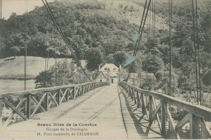 Auriac : "Beaux sites de la Corrèze - Gorges de la Dordogne - 49. Pont suspendu de Chambon".