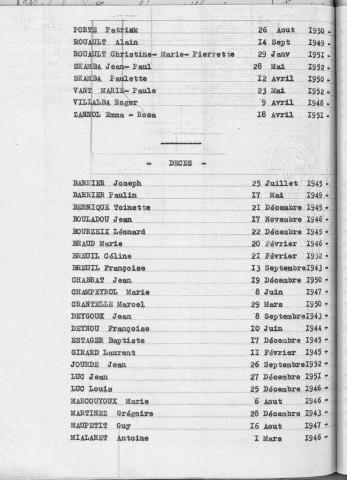 Tables décennales des décès (1943-1952)