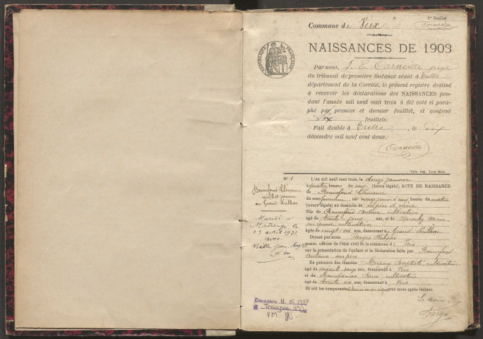 Naissances (1903-1921).