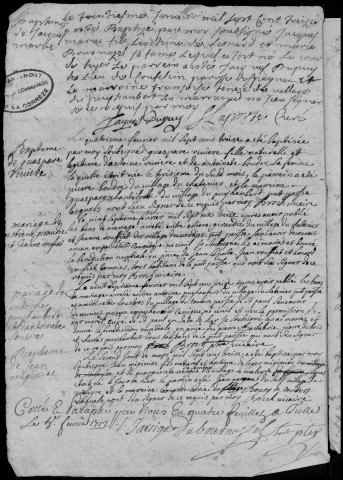 Baptêmes, mariages, sépultures (1713-1752)