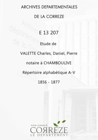 Répertoire alphabétique : A-V