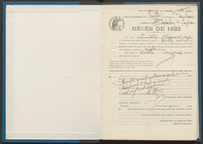Décès (1922-1932).