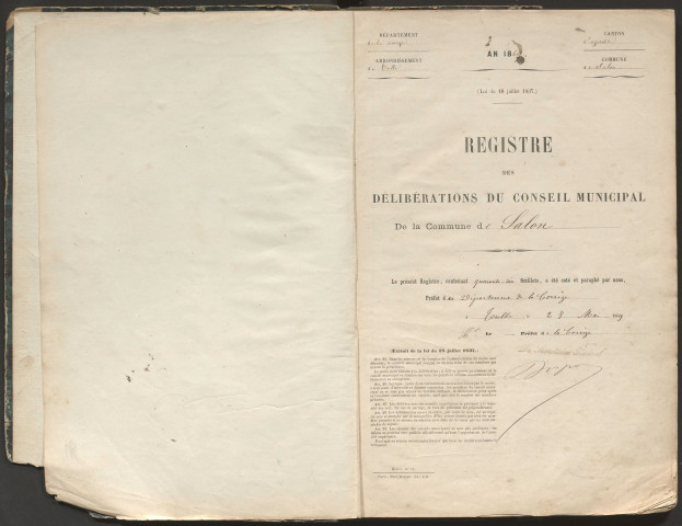 Délibérations du conseil municipal. 30 mai 1869-8 mars 1874