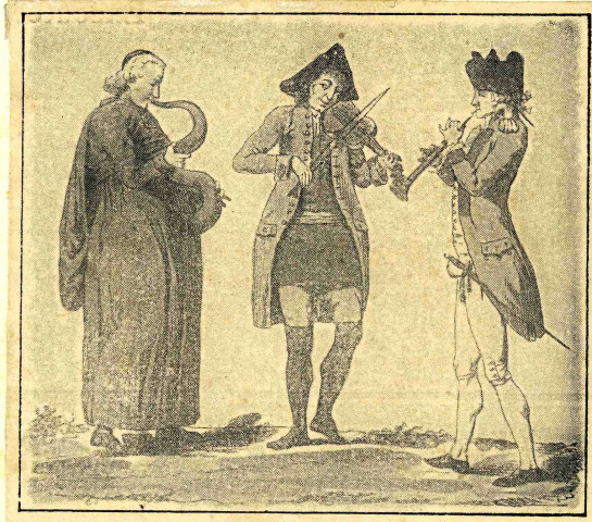 Les trois ordres (?) jouant d'un instrument de musique.