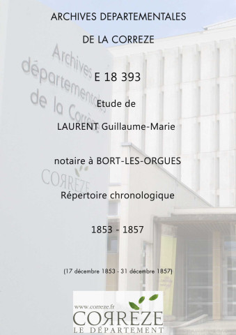 Répertoire chronologique : 17 décembre 1853-31 décembre 1857