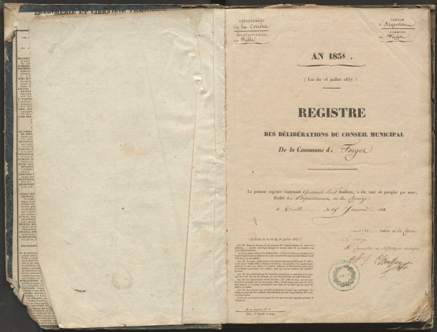 Délibérations du conseil municipal. 23 mai 1838-20 février 1870