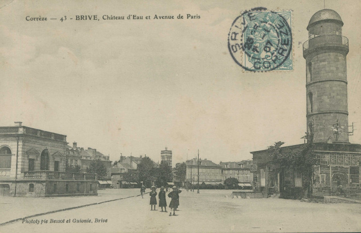 Brive-la-Gaillarde : "Corrèze - 43 - Brive, château d'eau et avenue de Paris".