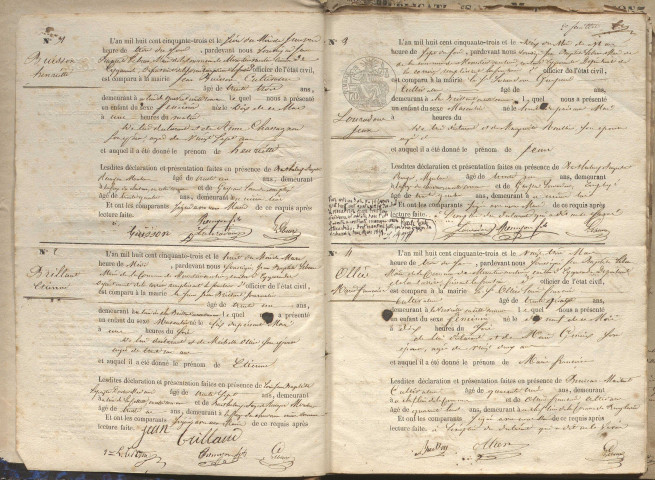 Naissances, mariages, décès (1853-1862)