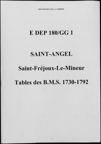 Tables des baptêmes, mariages, décès (1730-1792)