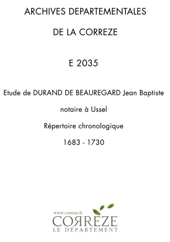 Répertoire chronologique : 1683-1730