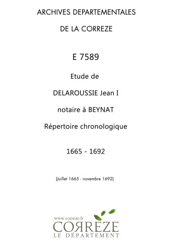 Répertoire chronologique : juillet 1665-novembre 1692