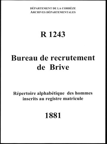 Classe 1881 : table alphabétique.
