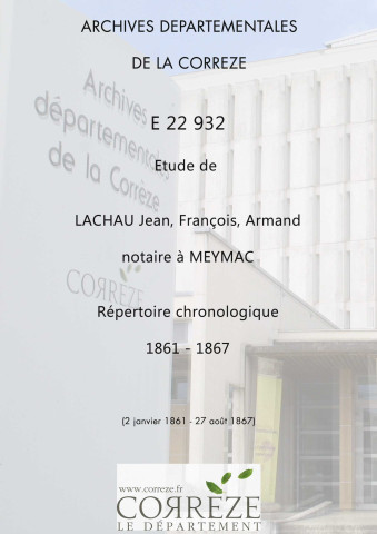 Répertoire chronologique : 2 janvier 1861-27 août 1867