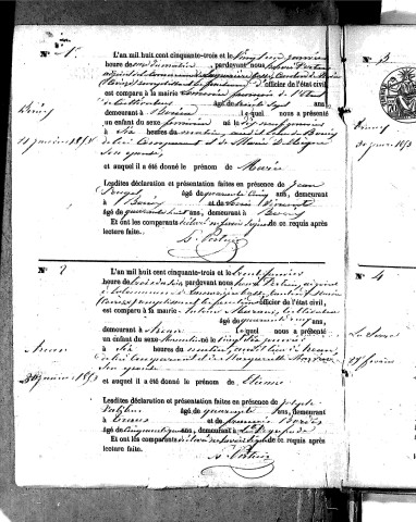 Naissances, mariages, décès (1853-1862)