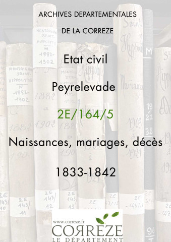 Naissances, mariages, décès (1833-1842)