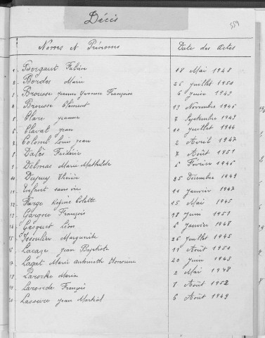 Tables décennales des décès (1943-1952)