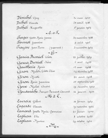 Tables décennales des naissances (1933-1942)